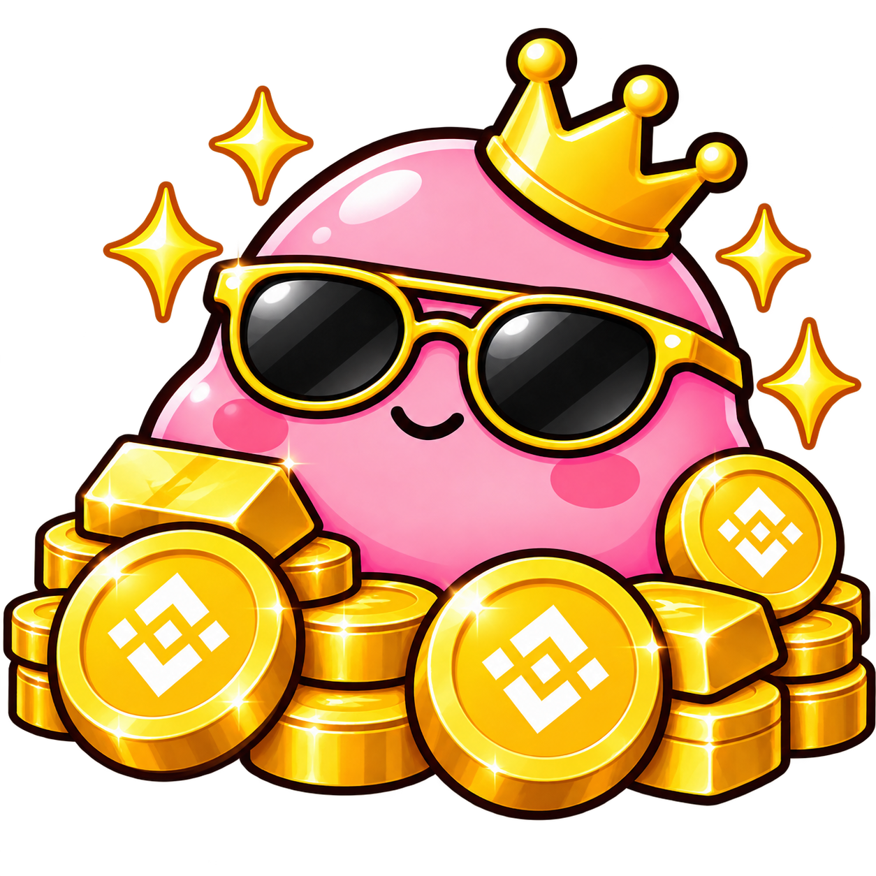 TUOTUO wearing sunglasses with BNB coins and gold